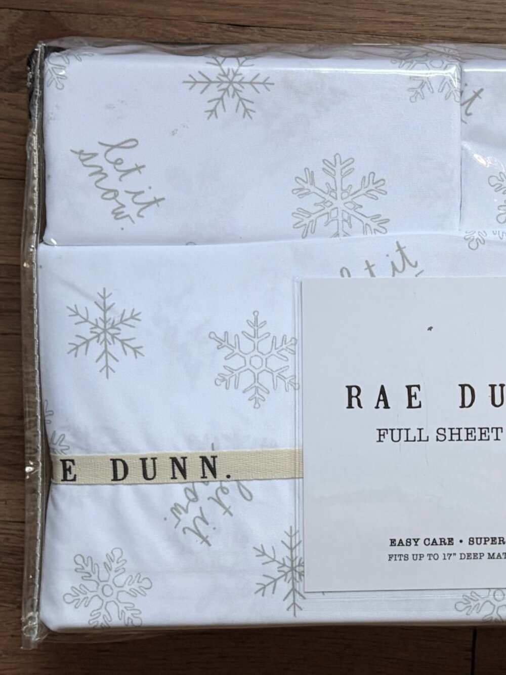 Rae Dunn Christmas LET IT SNOW Full Size Sheet Set Christmas Snowflakes
